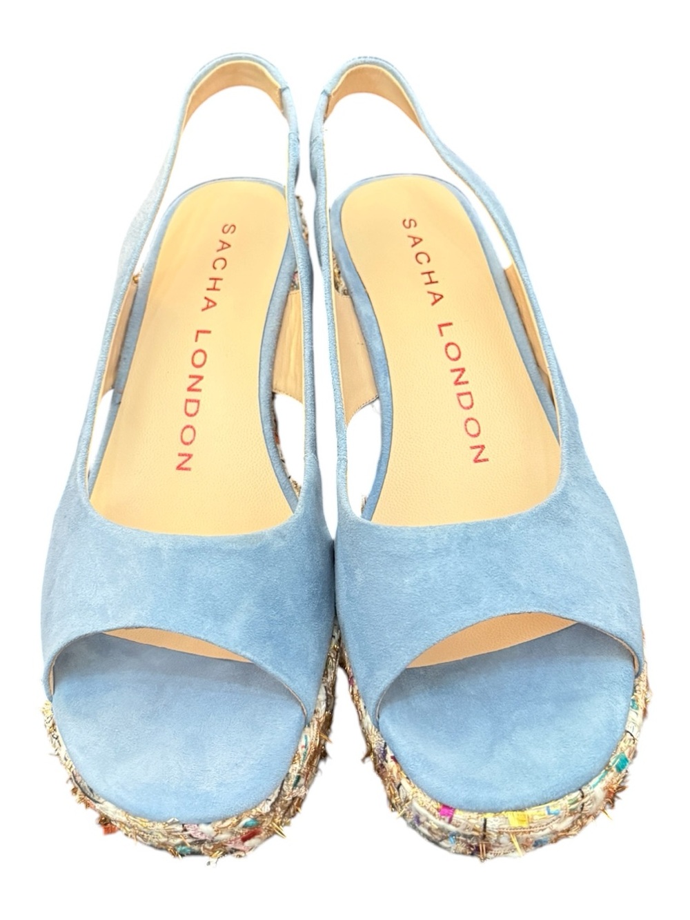 Sacha London ILSA Sky Blue Suede Platform Slingback Heels Size 9M NIB